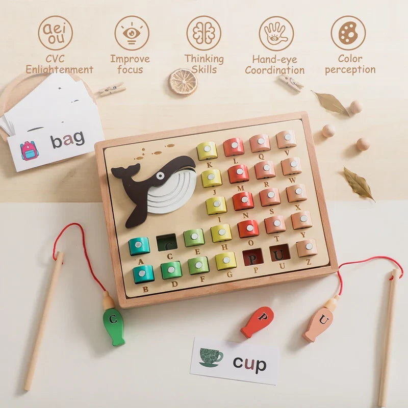 Woods™ - Learning words & letters - Wooden magnetic fish game