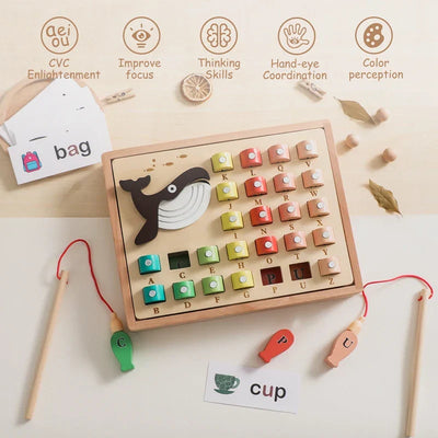 Woods™ - Learning words & letters - Wooden magnetic fish game