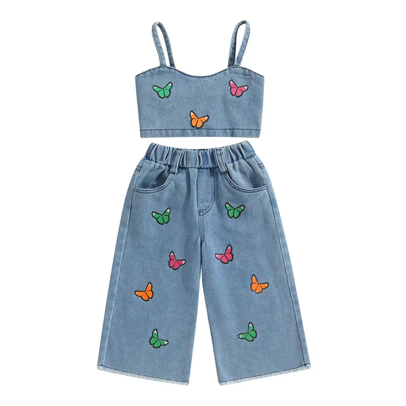 Mini Fashion™ - Beautiful Embroidery - Denim Summer Set
